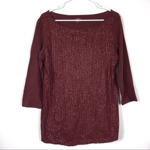 🌺5•4•$25 LOFT Burgundy Red Blouse Beaded/Sequin